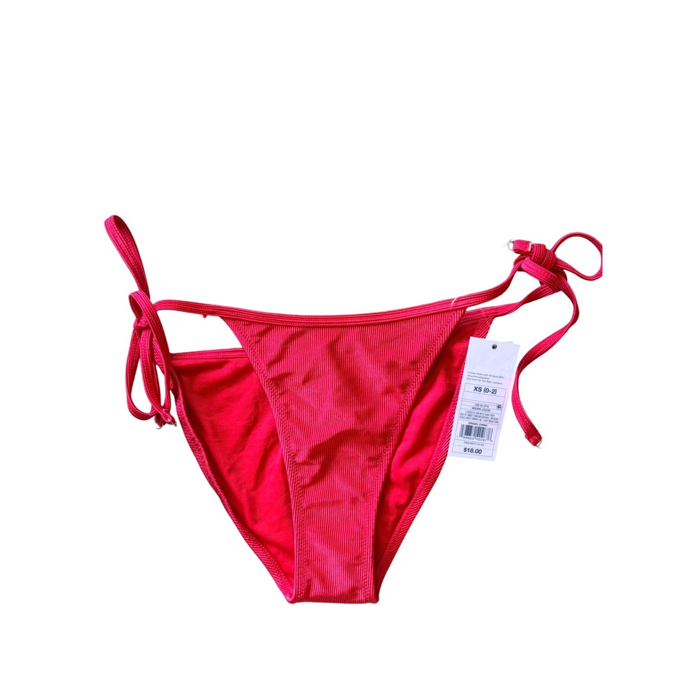 Wild Fable Shiny Red Ribbed Low Rise High Leg Cheeky Bikini Swim Bottoms XS NWT